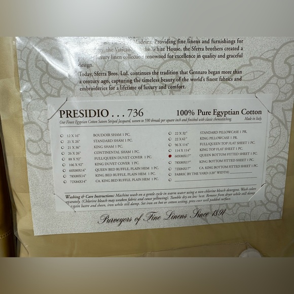 SFERRA Italy Presidio 736 Queen Flat & Fitted Sheet Cotton Sateen Striped Gold - Picture 4 of 4